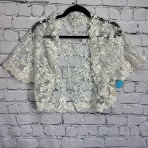 Shannon Gale Vintage Wedding Bridal Bolero Shrug Floral Ivory Lace Size Large